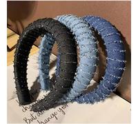 Women's Solid Padded Denim Headband Thick Sponge Hairband With Metal Chains For A Bold And Stylish Look