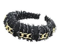 Women's Solid Padded Denim Headband Thick Sponge Hairband With Metal Chains For A Bold And Stylish Look