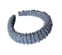 Women's Solid Padded Denim Headband Thick Sponge Hairband With Metal Chains For A Bold And Stylish Look