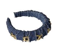 Women's Solid Padded Denim Headband Thick Sponge Hairband With Metal Chains For A Bold And Stylish Look