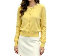 Women's Solid Pearl Knit Sweater Round Neck Summer(Yellow One Size)