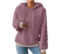 Women's Solid Plush Spliced Women's Fixed Hood Thickened Long Sleeve Pullover Coat Top Cardigan Women's Short Black, pink, XL