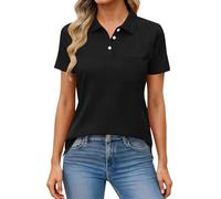 Womens Solid Polo Shirts Plus Size Summer Cooling Short Sleeve Button Up Collared Golf Tennis Shirts Business Casual Office Work Uniform Tops for Professional Casual Wear with Chest Pockets Black,XXL
