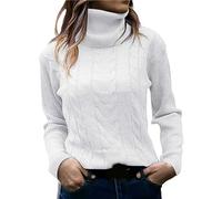 Women's Solid Pullover Turtleneck Knitwear Retro Long Sleeve Pullover Slim Tops Earring Christmas, White, S