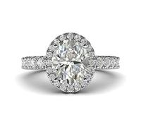 Women's Solid Sterling Silver Simulated Brilliant 8x10mm Oval Shape Diamond Engagement Ring With Side Stones (J)