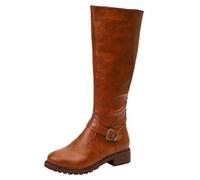 Women's Solid Thick Sole Square Heels Zipper Mid Booties Round Toe Shoes, khaki, 10 UK