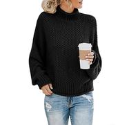Women's Solid Turtleneck Sweater Long Sleeve Pullover Top Casual Stretchy Knit for Holiday Beach Cycling Summer S-XXXL(Black XXXL)