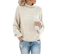 Women's Solid Turtleneck Sweater Long Sleeve Pullover Top Casual Stretchy Knit for Holiday Beach Cycling Summer S-XXXL(Apricot M)