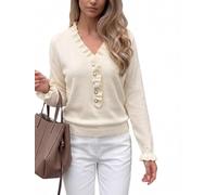 Women's Solid V-Neck Long Sleeve Sweater Regular Fit | Lightweight polyester fabric, for soft hand feel, beautiful drape, medium elasticity, comfortable daily use