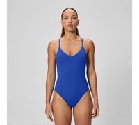 Speedo Women's Solid V-Neck One Piece Swimsuit, Blue, 2XL