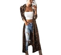Women's Solid Velvet Maxi Duster Cardigans Open Front Trench Coat Brown