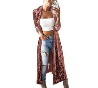 Women's Solid Velvet Maxi Duster Cardigans Open Front Trench Coat Pink