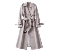Women's Solid Windbreaker Slim Fit Trench Coat Long Jacket Outerwear with Belt Button Womens Elegant Windbreaker Women's Jackets Long Casual Loose Comfy Ladies'Coat Trench Coat Plus Size Beige