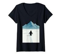 Women's Solo Penguin Journey Arctic Landscape Solitude Perseverance V-Neck T-Shirt