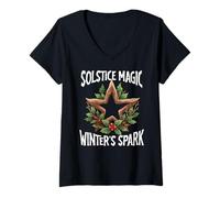 Womens Solstice Magic Winter’s Spark Pagan Yule V-Neck T-Shirt