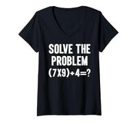 Womens Solve The Problem 67 Six Seven Funny Math Teacher School V-Neck T-Shirt