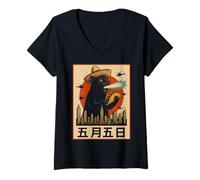 Women's Sombrero Kaiju Cat Taco Funny Cinco de Mayo Retro Pop Art V-Neck T-Shirt