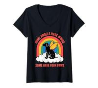 Women's Some Angels Have Wings Dog Lover Rainbow V-Neck T-Shirt