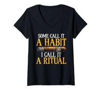 Women's Some Call It A Habit I Call It A Ritual Cigar V-Neck T-Shirt