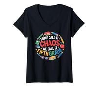 Womens Some Call It Chaos We Call It Fifth Grade Back to School V-Neck T-Shirt