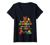 Womens Some Call It Chaos We Call It Preschool Teachers Funny V-Neck T-Shirt