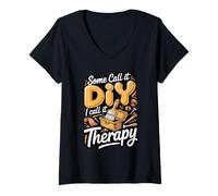 Women's Some Call It DIY I Call It Therapy Woodworking Maker V-Neck T-Shirt
