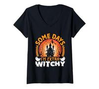 Womens Some Days I'm Extra Witchy Funny Halloween Witch V-Neck T-Shirt