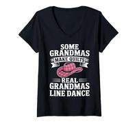 Women's Some Grandmas Make Quilts Real Grandmas Line Dance V-Neck T-Shirt