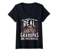Women's Some Grandpas Play Bingo Real Grandpas Ride Motorcycles V-Neck T-Shirt