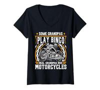 Women's Some Grandpas Play Bingo Real Grandpas Ride Motorcycles V-Neck T-Shirt