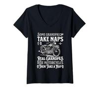 Women's Some Grandpas Take Naps Real Grandpas Ride Motorcycles Biker V-Neck T-Shirt