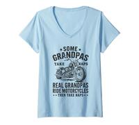Women's Some Grandpas Take Naps Real Grandpas Ride Motorcycles Biker V-Neck T-Shirt