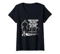 Women's Some Old Men Take Naps Real Old Men Lift Iron V-Neck T-Shirt