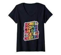 Women's Some People are Gay, Get Over It! LGBTQ+ Pride Equality V-Neck T-Shirt