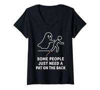 Womens Some People Just Need A Pat On The Back Ghost V-Neck T-Shirt