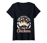 Womens Some Talk To Plants I Talk To Chickens Backyard Chicken V-Neck T-Shirt