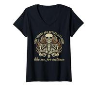 Women's Some Things are Better Left Alone Funny Skeleton Sarcastic V-Neck T-Shirt