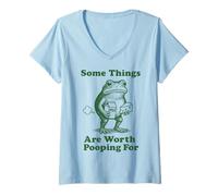 Women's Some Things are Worth Pooping for Frog V-Neck T-Shirt