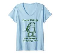 Women's Some Things are Worth Pooping for Frog V-Neck T-Shirt