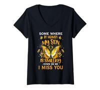 Women's Some Where in Heaven My Son is Smiling Down on Me V-Neck T-Shirt