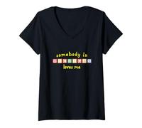 Womens Somebody in Michigan Loves Me with Kids Building Blocks V-Neck T-Shirt