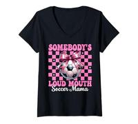 Womens Somebody's Loud Mouth Soccer Mama Mom Mother's Day Coquette V-Neck T-Shirt
