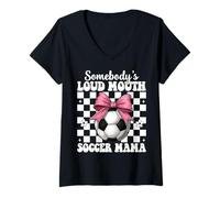Womens Somebody's Loud Mouth Soccer Mama Mom Mother's Day Coquette V-Neck T-Shirt
