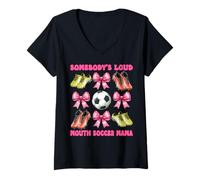 Womens Somebody's Loud Mouth Soccer Mama Mom Mother's Day Coquette V-Neck T-Shirt