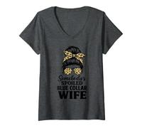 Women's Somebody's Spoiled Blue Collar Wife Trendy Groovy Quotes V-Neck T-Shirt