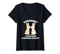 Womens Somebunny Loves Being a Business Analyst Cute Easter Bunny V-Neck T-Shirt