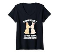 Womens Somebunny Loves Being a Historian Cute Easter Bunny Job Gift V-Neck T-Shirt