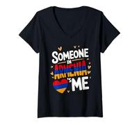 Womens Someone in Armenia Loves Me Armenian Flag Love V-Neck T-Shirt