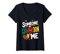 Womens Someone in Cameroon Loves Me Heart Flag Pride V-Neck T-Shirt
