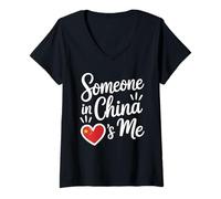 Womens Someone in China Loves Me Chinese V-Neck T-Shirt